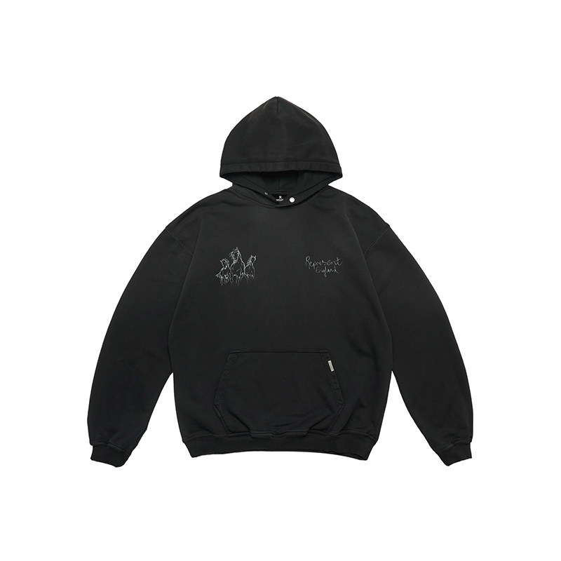 REPRESENT  手绘纯种赛马印花水洗套头连帽卫衣