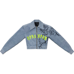 OPRAH PAN原创 CHIC酷女孩闪亮荆棘刺绣灯芯绒加厚棉服夹克短外套