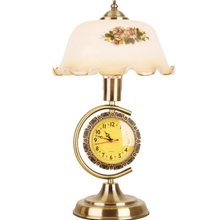 新中式复古台灯卧室床头灯客厅书房带钟表装饰台灯轻奢床头柜台灯