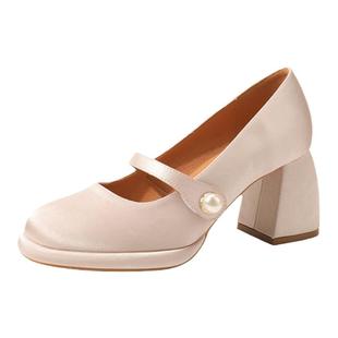 真皮~骄屿高跟玛丽珍女鞋2025春季新款复古国风配旗袍马面裙婚鞋