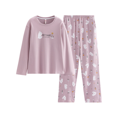 芬腾女士睡衣纯棉圆领长袖家居服