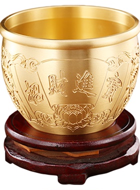 纯黄铜百福聚财小铜缸