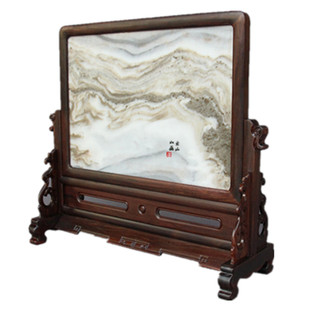 红木台屏红酸枝屏风实木红木插屏嵌大理石台屏送礼木雕摆件工艺品