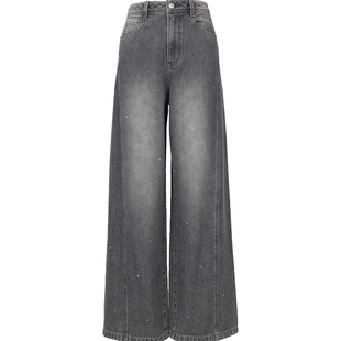 【满天星】ONLY2026春季新款闪耀水钻点缀设计高腰宽松直筒牛仔裤