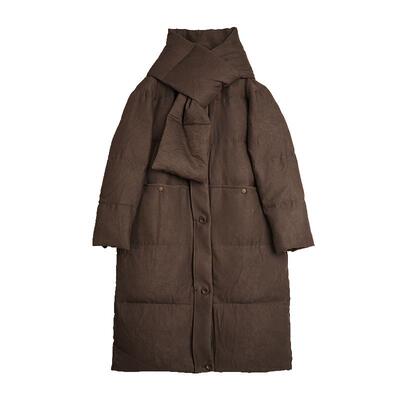 ELLE90白鸭绒复古围巾长款羽绒服