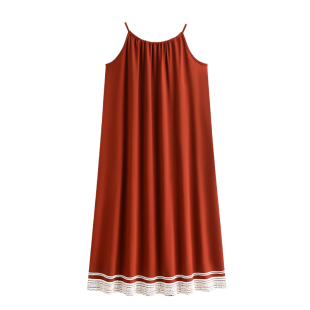 悦内带胸垫一体吊带睡裙女睡衣夏季夏天纯棉长款高级感可外穿红色