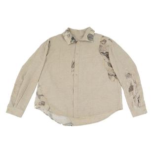 No sense无感官&浮游野人 「芷麻衫」侘寂感肌理拼接毛边长袖衬衫