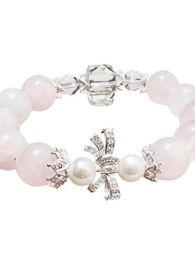 天然粉水晶手串天然水晶手串施家珍珠手链银蝴蝶轻奢高级感首饰女
