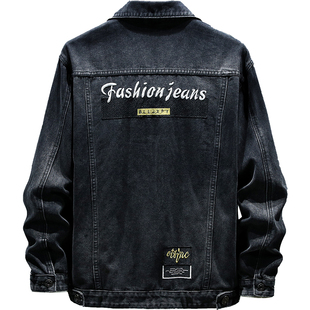 啄木鸟品牌牛仔外套男高端高级感新款爆款大码黑色春秋季加绒夹克