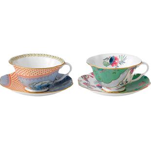 WEDGWOOD威基伍德杜鹃花间舞蝶2杯2碟礼盒装骨瓷咖啡杯茶杯碟送礼