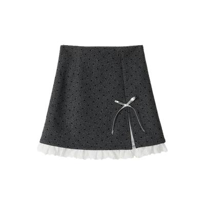 韩系波点蕾丝蝴蝶结半身裙女高腰