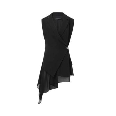 s.deer西装领收腰雪纺不规则马甲