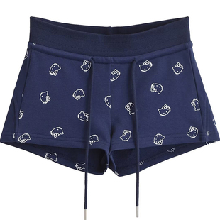 棉洋复古甜妹宽腰边低腰小短裤女bm风纯欲抽绳俏皮少女印花运动裤