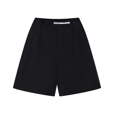 压褶蓬松剪裁阔型宽松五分裤