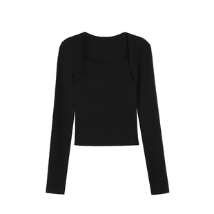 ousph 黑色外穿方领打底针织衫女秋季内搭新款长袖气质修身上衣