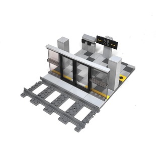 创意小颗粒积木城市地铁站闸口摆件车站行李安检门框轨道拼装玩具