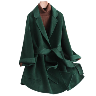 双面羊绒大衣女2025秋冬新中长款大翻领水波纹澳毛呢子羊毛呢外套