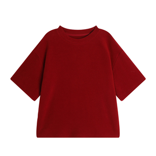 布丁哈鲁冬装女童拜年打底衫2026秋冬季新款儿童圆领红色短袖T恤