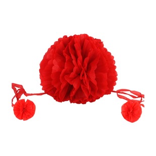 祭祀扫墓花手绑红色花球墓地石狮子花红绸子布花清明节墓碑大红花