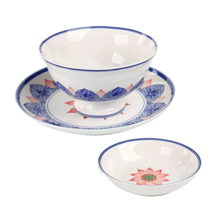 三环陶瓷新中式青花碗盘碟餐具单件组合深菜盘面汤碗家用微波适用
