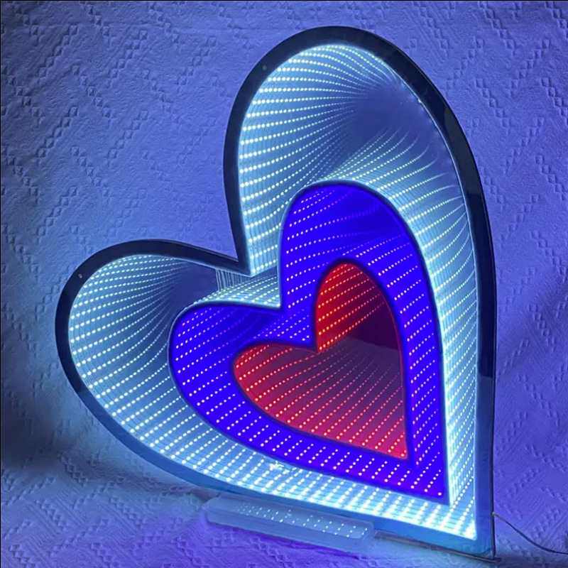 双面爱心LED无限镜霓虹灯千层镜发光字母深渊镜 镜面隧道镜