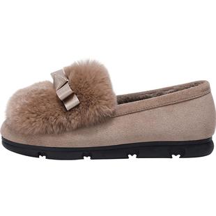 回力毛毛鞋女冬季加绒保暖外穿2026新款豆豆鞋平底一脚蹬棉鞋女款