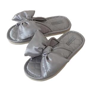 室内甜美蝴蝶结绸面女士一字拖鞋春夏季居家地板防滑轻奢棉麻拖鞋