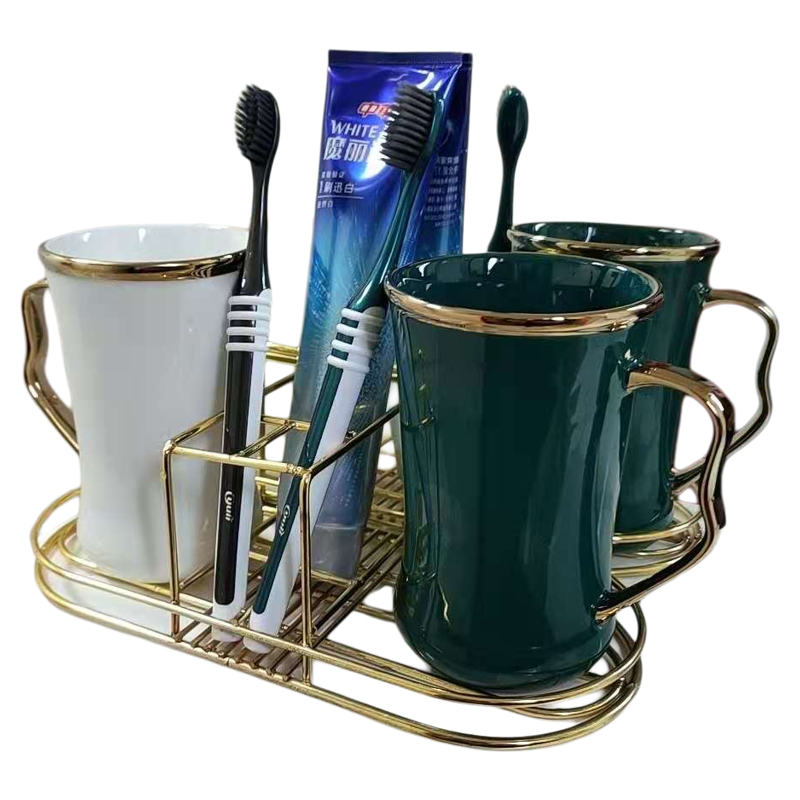 骨瓷绿色轻奢电动免钉壁挂漱口杯