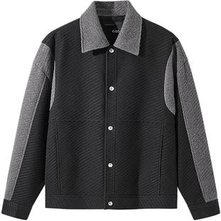 GXG男装 黑色拼接设计时尚高级短款大衣外套男士 24年冬季品