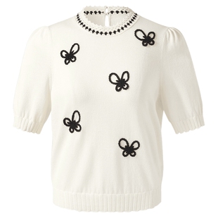 【手绣工艺】歌莉娅天丝T恤女针织衫2025春季新款独特高级感上衣