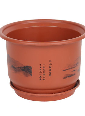 国风仿陶山水画印花树脂花盆