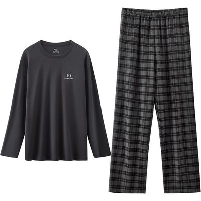 男士纯棉套头睡衣长袖可外穿圆领