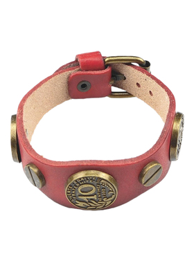 大红色树膏皮古铜色圆盘钱币手链