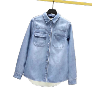 高级感秋冬软牛仔衬衫女加绒新款复古保暖休闲莱赛尔天丝牛仔上衣