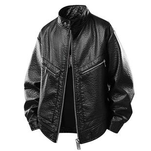 罗蒙男士PU皮衣春季立领高级感防风潮流男款夹克2026新款外套上衣