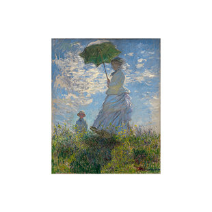 莫奈撑阳伞的女人竖款布画芯世界名画高清印制油画客厅书房装饰画