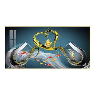 九鱼图餐厅装饰画轻奢现代简约饭厅酒杯壁画餐桌背景墙挂画高级感