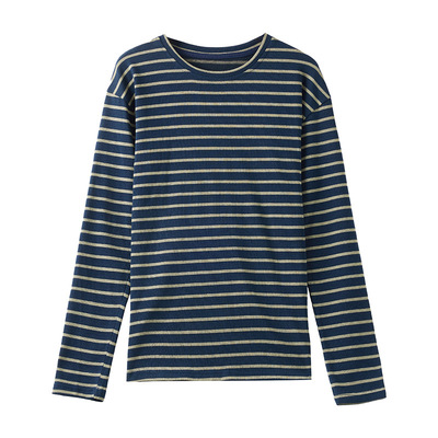 早秋季条纹圆领宽松休闲打底衫