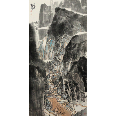 中美协名家手绘山水国画竖幅孤品