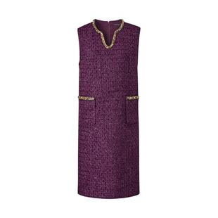 颜域紫色小香风连衣裙女士2025新款冬季复古优雅背心裙中长款裙子