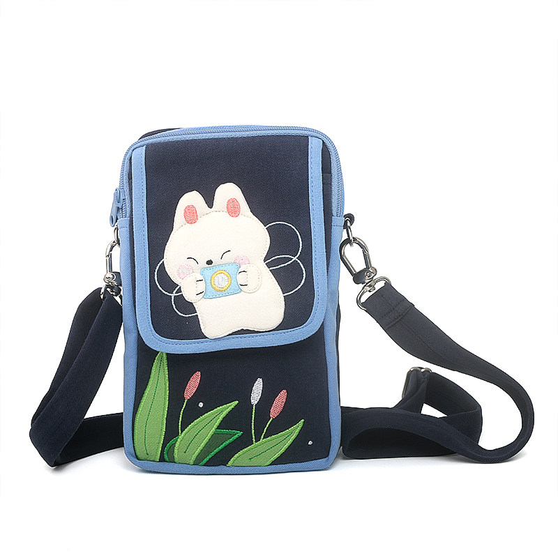 kine猫小卡通可爱双层拉链斜挎包