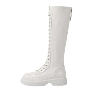 达芙妮白色长筒靴子女2025新款秋冬厚底骑士靴白色长靴女高筒靴鞋