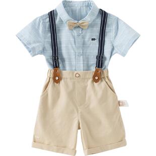 戴维贝拉男童背带裤套装夏装儿童宝宝婴幼儿周岁生日礼服绅士衣服