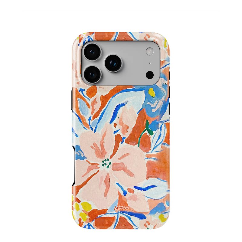 Acvoo甜美抽象水彩手绘花卉橙色iPhone17Promax保护16适用于苹果15手机壳14防摔壳13不褪色12可水洗全包