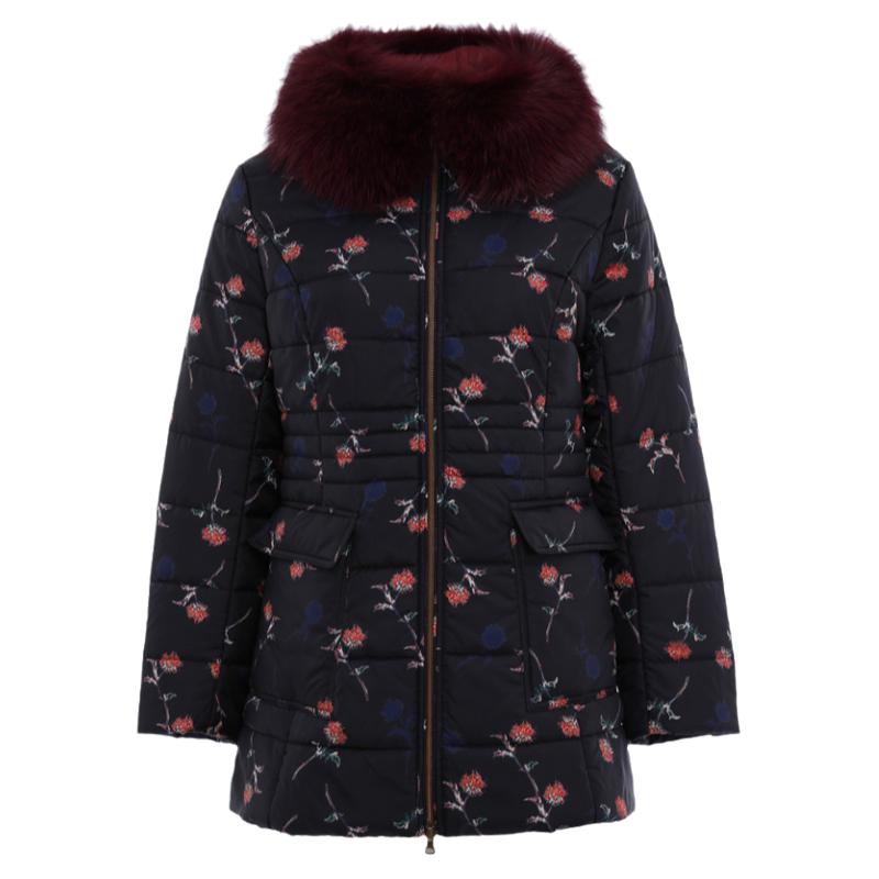 贝特如冬新款妈妈装棉服专柜正品狐狸毛领外套中长款时尚YB