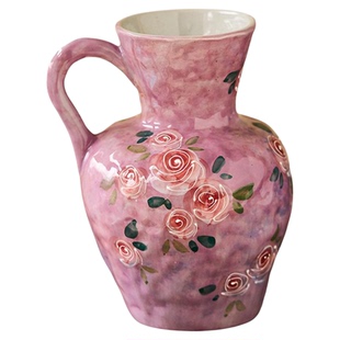 尤马马同款景德镇手绘紫色玫瑰花瓶复古陶瓷花器水培绝美小众花插