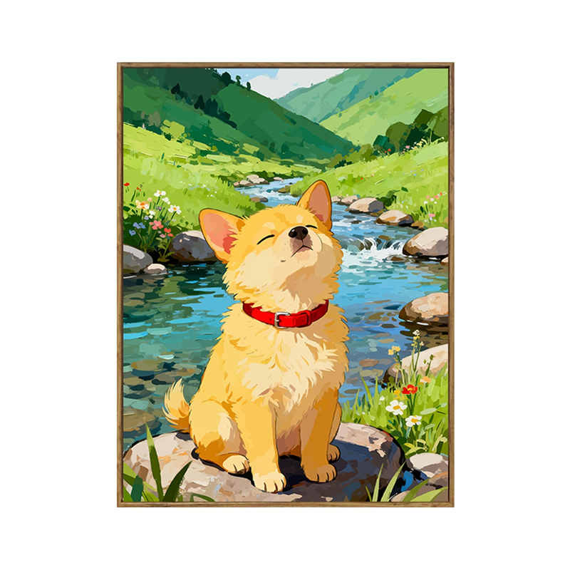 田园犬DIY数字油画丙烯手绘