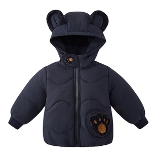 宝宝棉服校服神器儿童冬季加绒加厚小童连帽防风衣服男童夹棉外套
