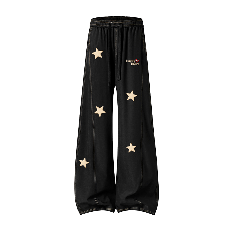 查尔斯桃心美式星星印花休闲裤