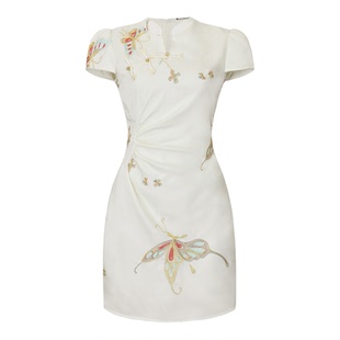 新中式国风改良盘扣旗袍白色连衣裙女设计感气质漂亮收腰显瘦裙子